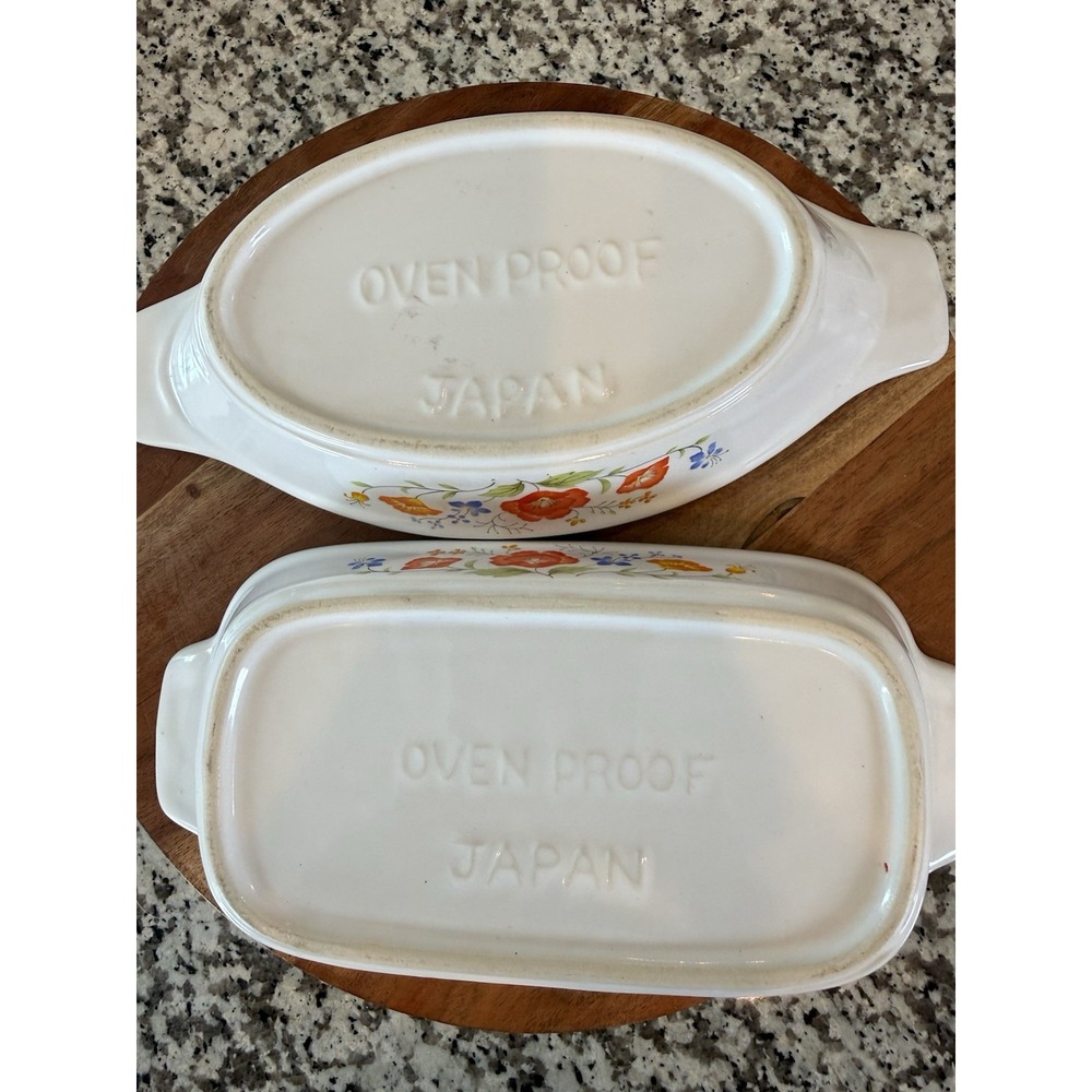 2 Vintage Floral Oven Proof Floral Ceramic Interpur  Japan  9x25" Handles 1970s - Picture 3 of 7